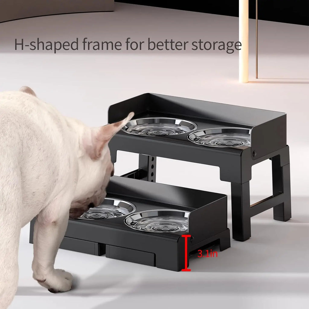 Adjustable Height Tiltable Dog Feeder with Spill-Proof Bowls for All Breeds
