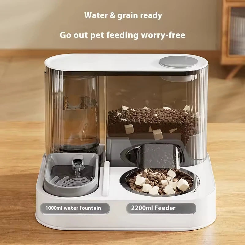 Two-in-One Automatic Pet Feeding Dish Integrated Plastic Cat Bowl Water Dispenser and Food/Water Bowl for Dogs and Cats A