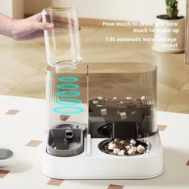 Two-in-One Automatic Pet Feeding Dish Integrated Plastic Cat Bowl Water Dispenser and Food/Water Bowl for Dogs and Cats A