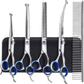 Professional 6-in-1 Titanium Coated Stainless Steel Pet Grooming Scissors with Safety Round Tip for Dogs and Cats
