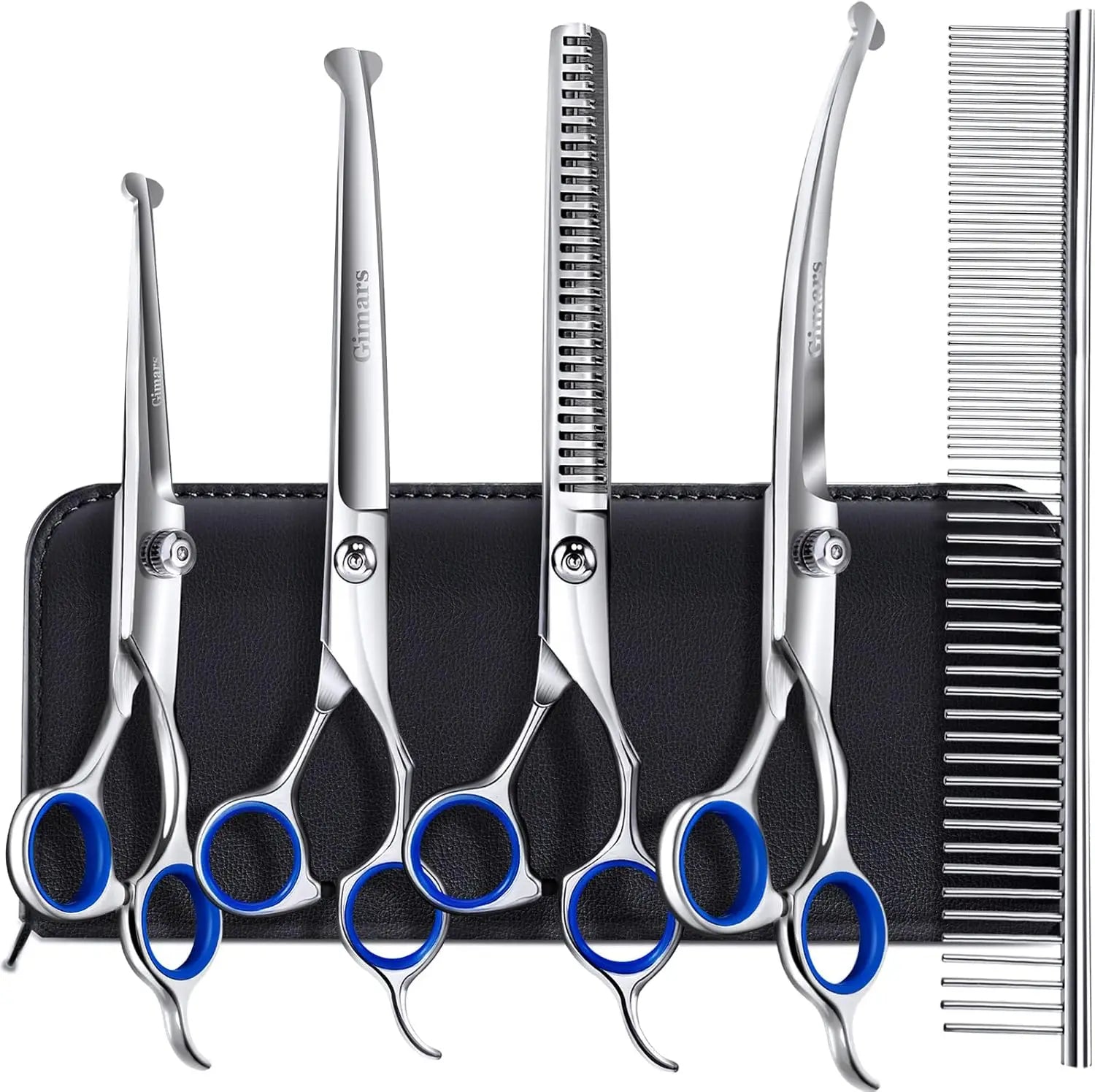 Professional 6-in-1 Titanium Coated Stainless Steel Pet Grooming Scissors with Safety Round Tip for Dogs and Cats