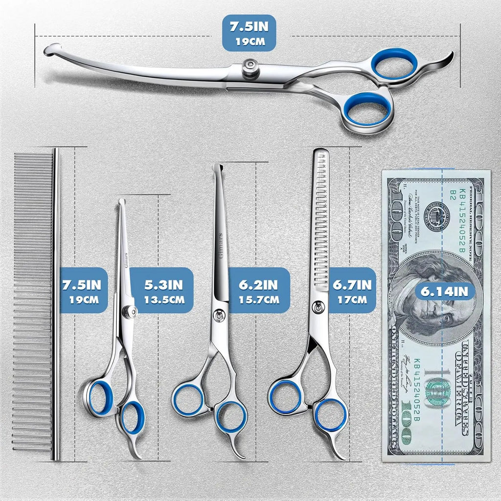 Professional 6-in-1 Titanium Coated Stainless Steel Pet Grooming Scissors with Safety Round Tip for Dogs and Cats