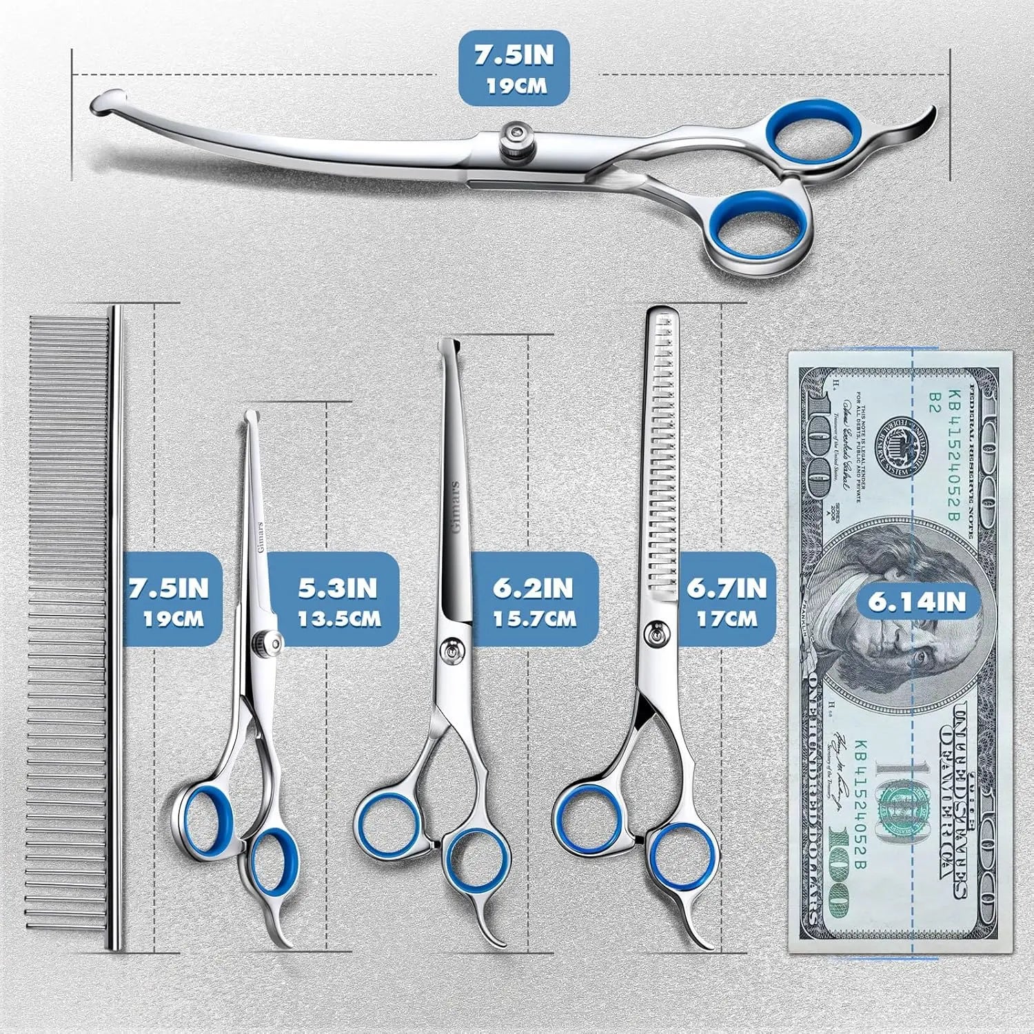Professional 6-in-1 Titanium Coated Stainless Steel Pet Grooming Scissors with Safety Round Tip for Dogs and Cats